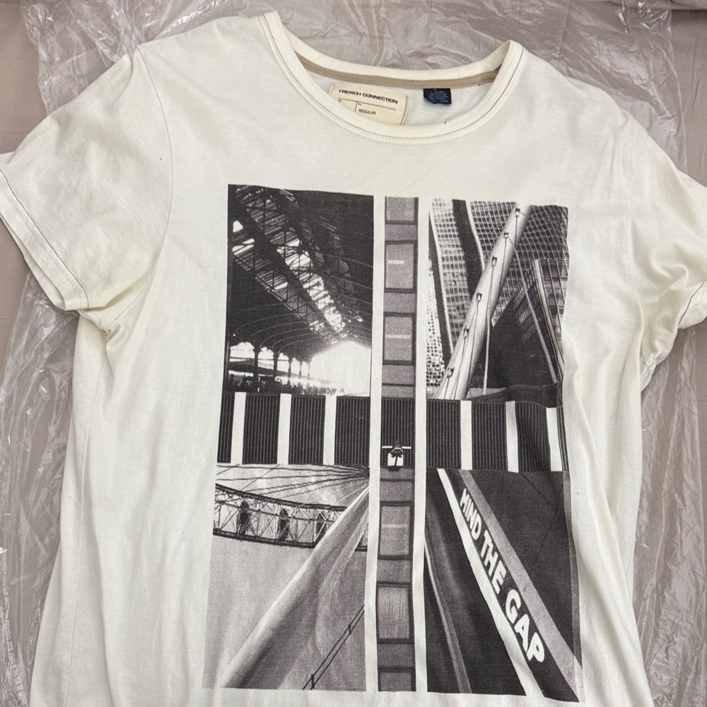 French Connection White and Tan T-Shirt